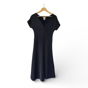 VTG French Balletcore Dress 90s Midnight Black Embroidered Stretch Flowy A Line